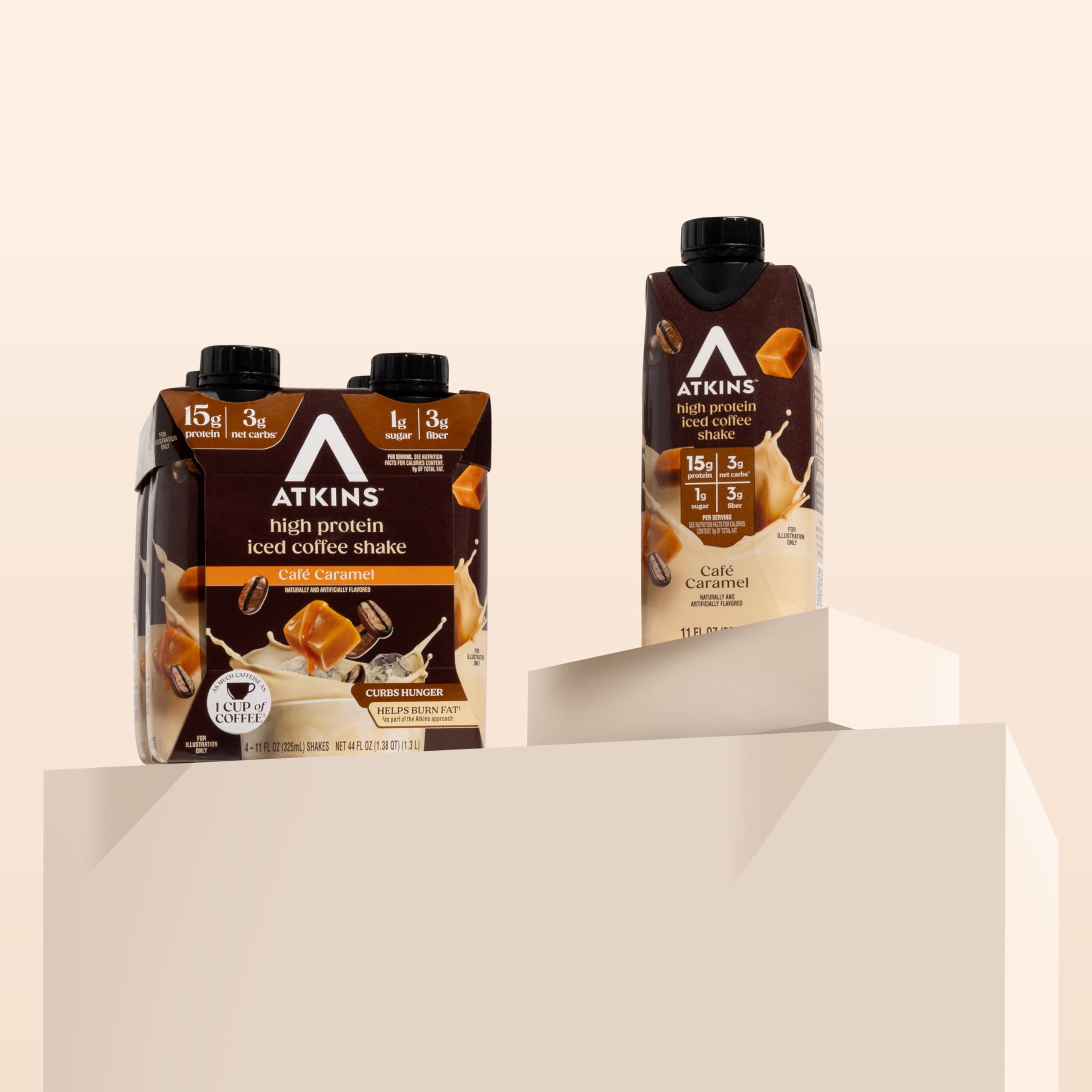Atkins botella sobre mesa de desayuno con smartphone, ideal para rutinas ocupadas