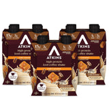 Atkins envase frontal del batido café caramelo mostrando información nutricional y diseño