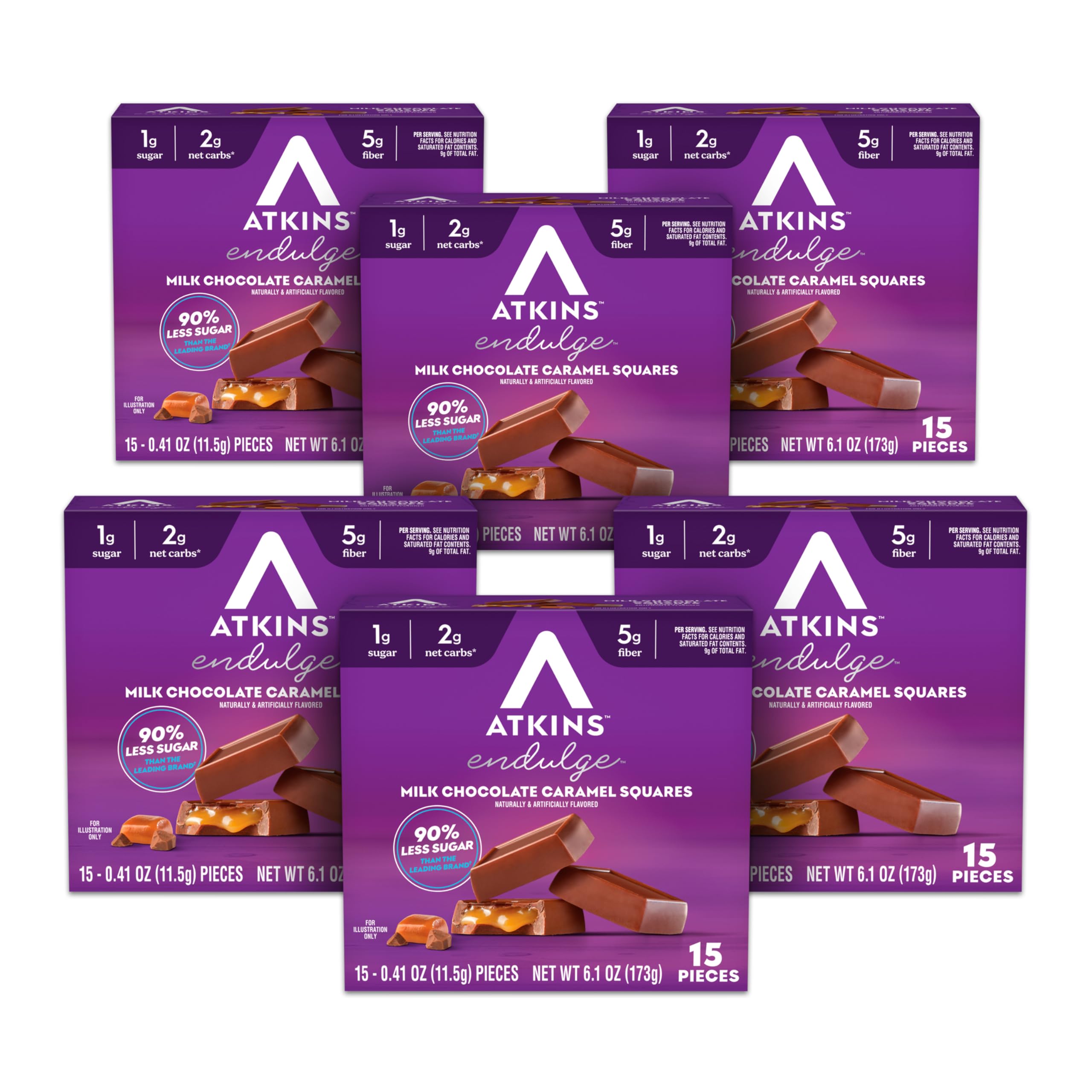 Atkins empaque frontal mostrando 6 cajas y diseño atractivo