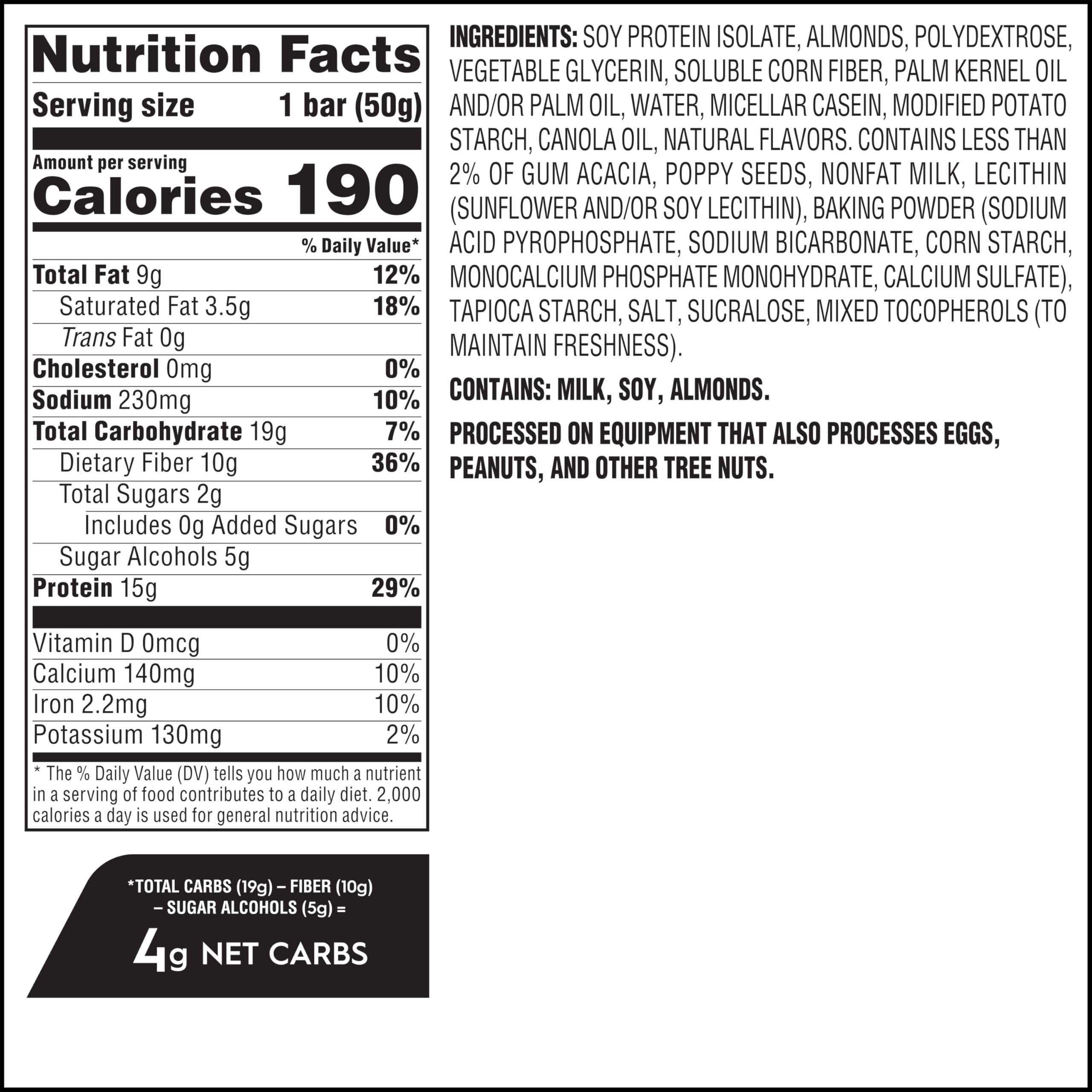 Atkins etiqueta nutricional en primer plano para ver proteínas y carbohidratos netos
