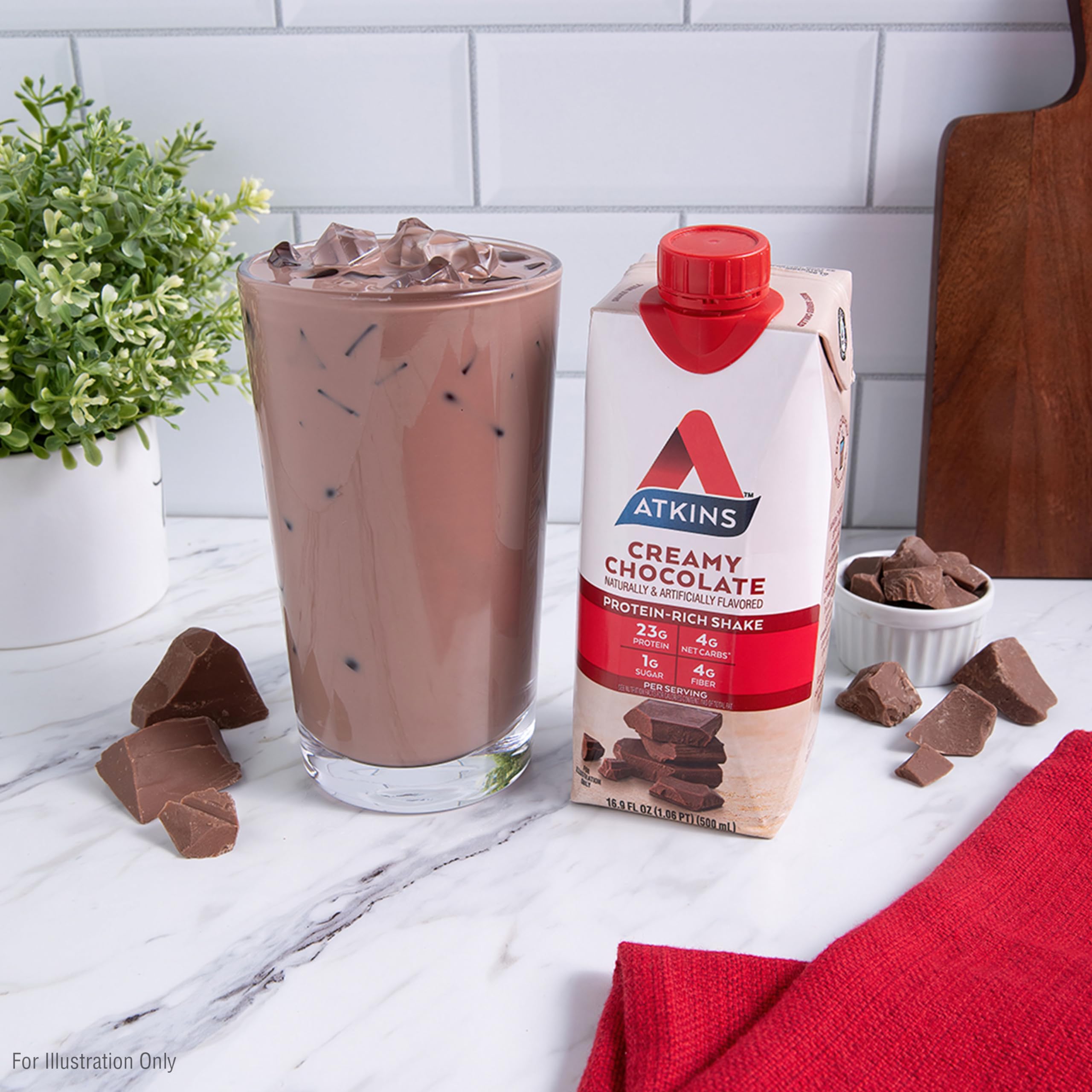 Atkins etiqueta nutricional para ver proteínas, fibra y carbohidratos