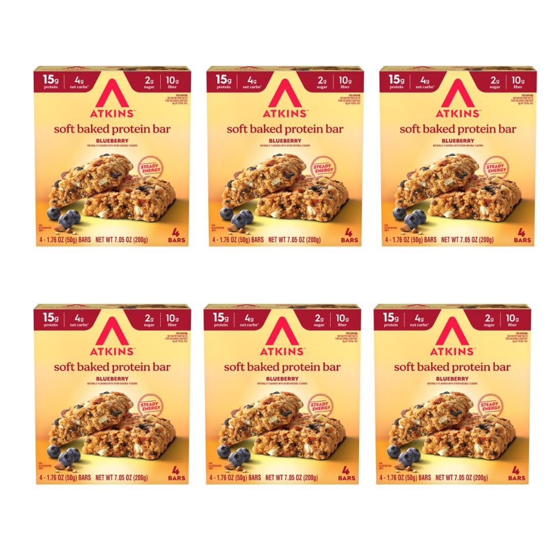 Atkins paquete frontal blueberry mostrando información clave y conveniencia
