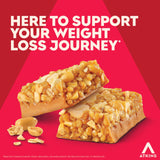 Atkins detalle de textura granola y mantequilla de cacahuate que promete sabor