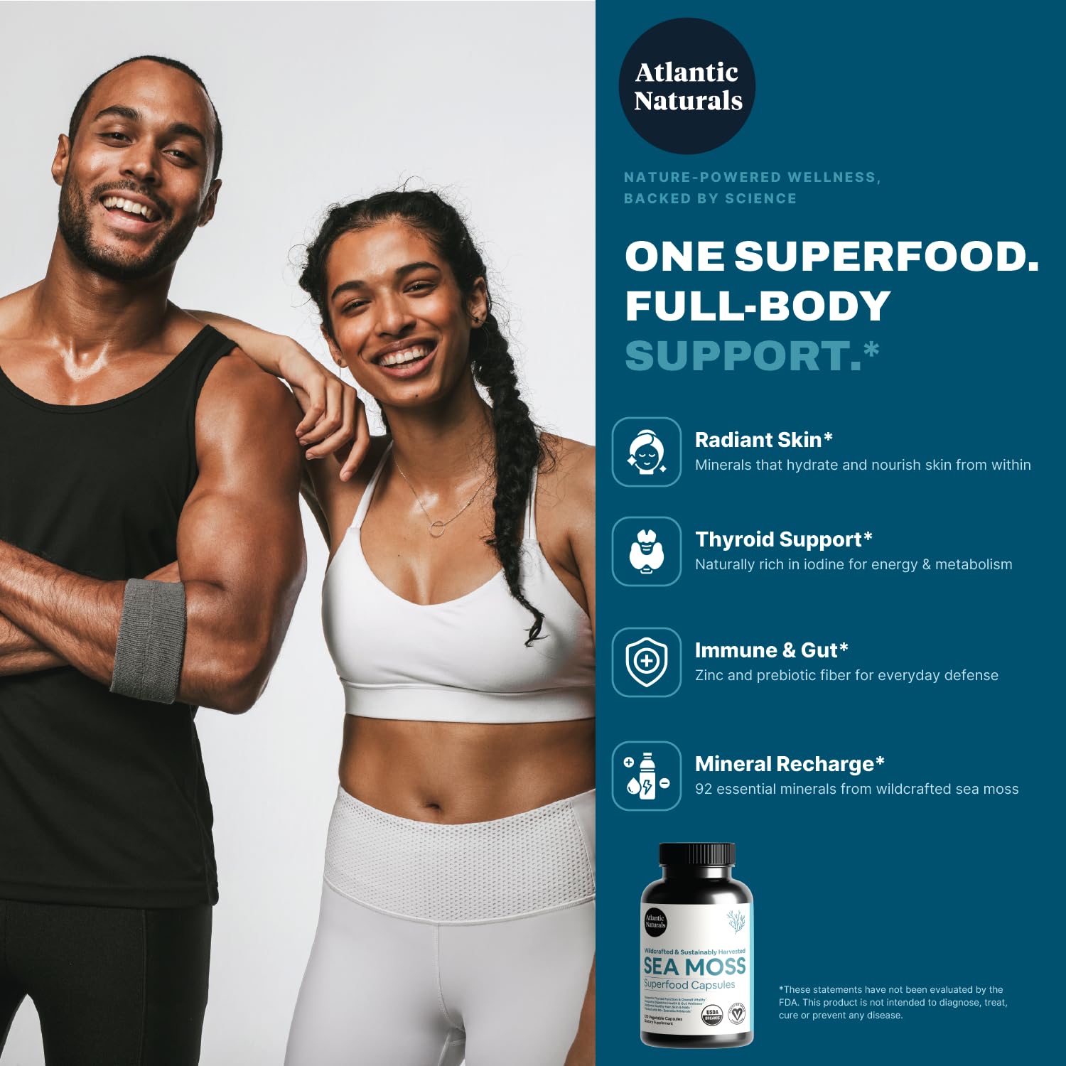 Atlantic Naturals cápsula vegetal en primer plano, fácil de tragar