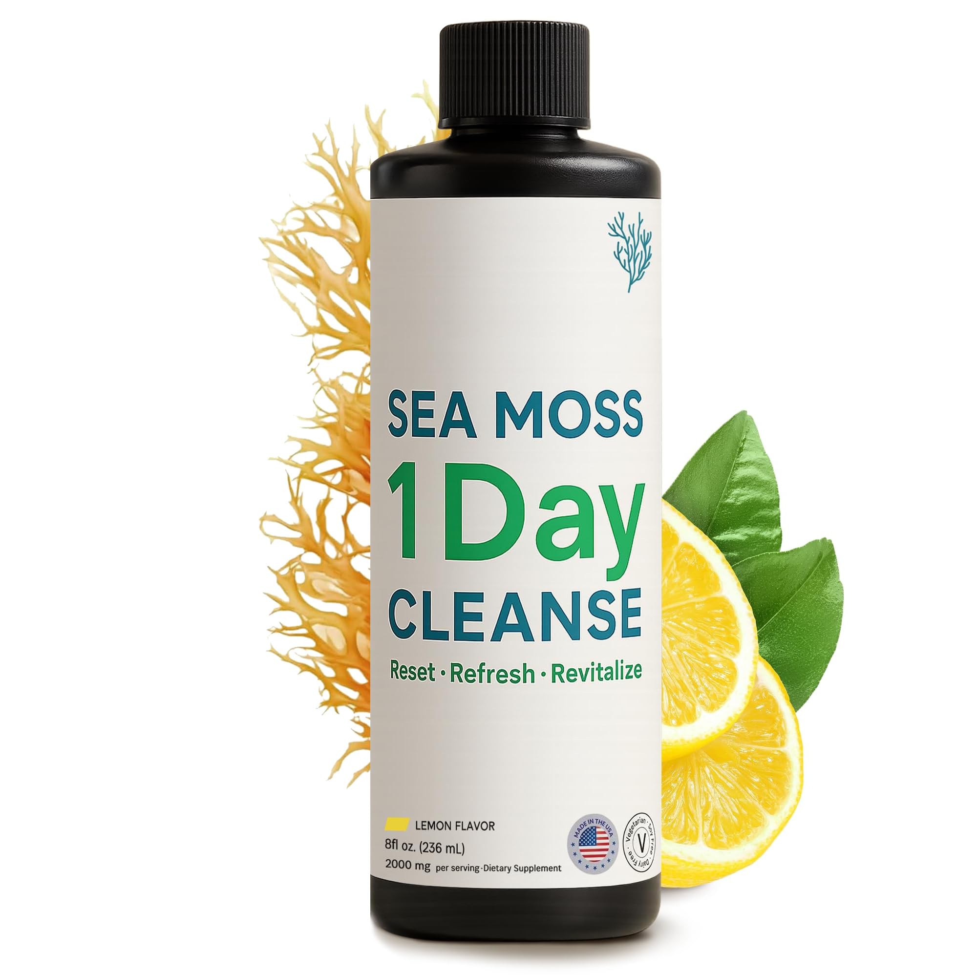 Atlantic Naturals envase frontal mostrando 8 fl oz y sabor limón, listo para consumo