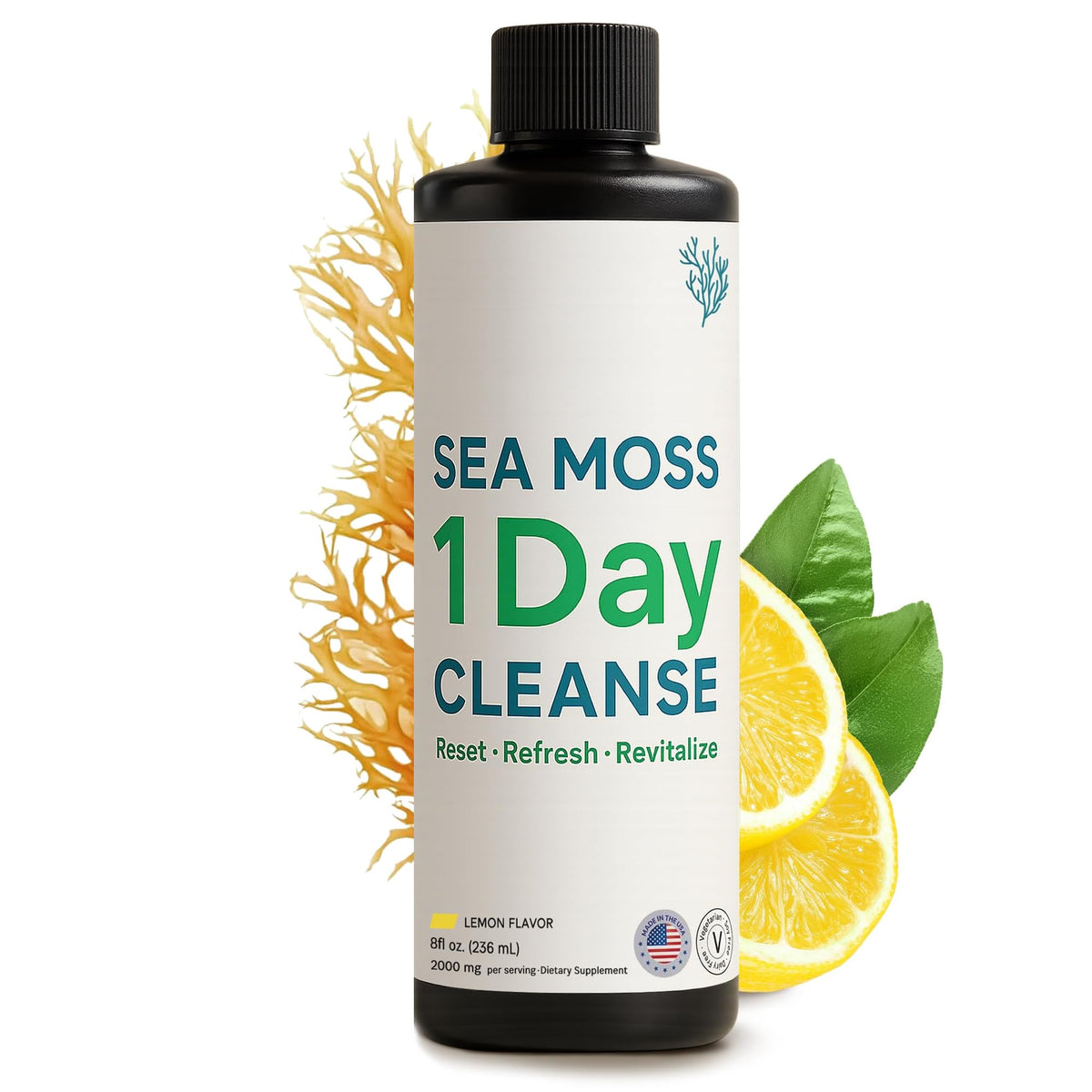 Atlantic Naturals envase frontal mostrando 8 fl oz y sabor limón, listo para consumo
