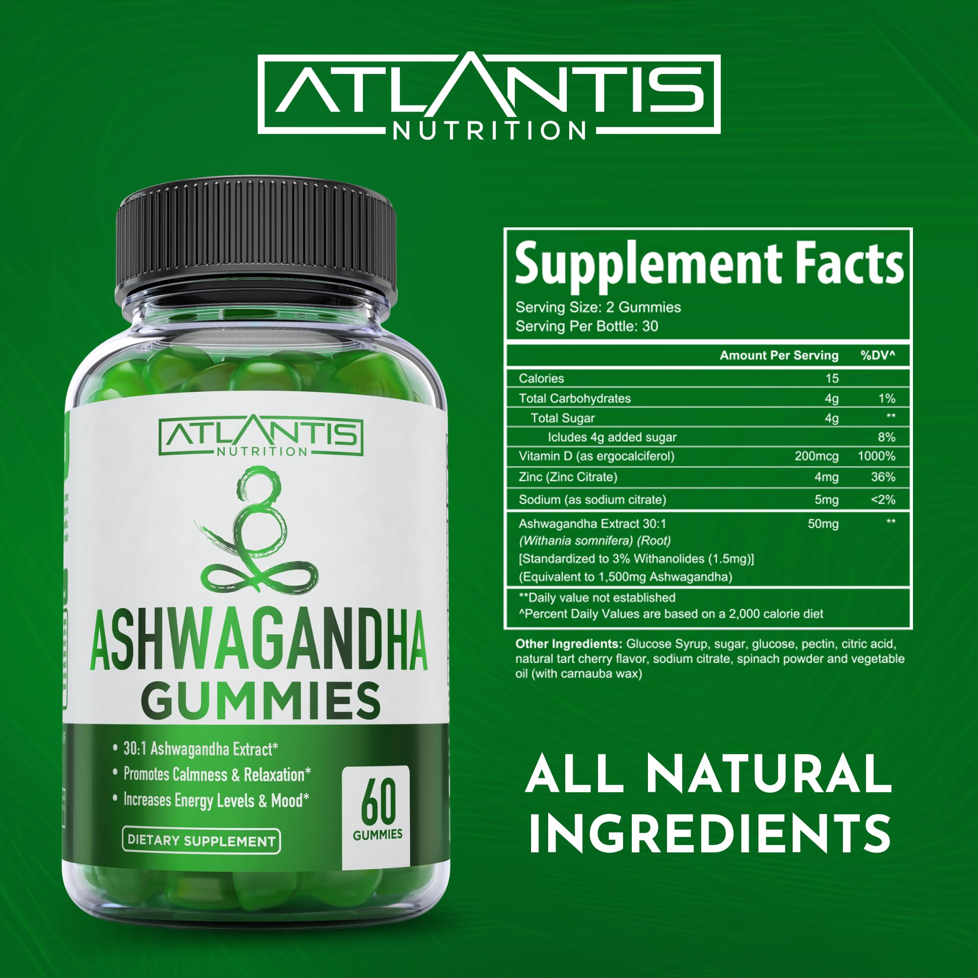 Atlantis Nutrition etiqueta con valores y estandarización del extracto