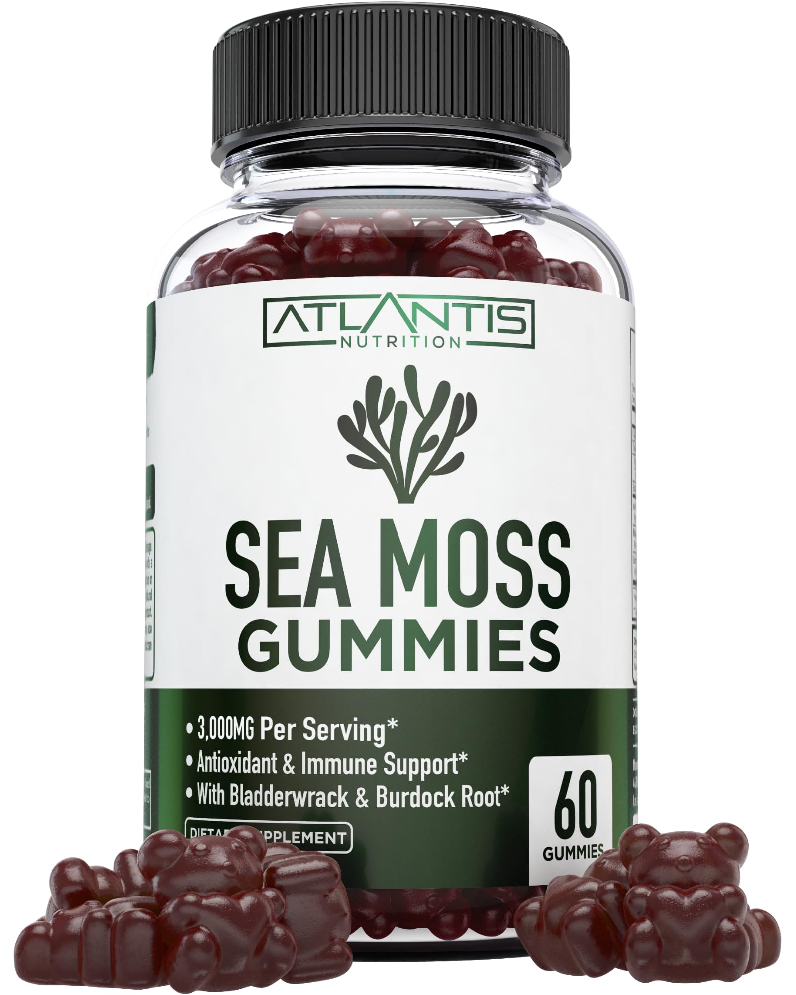 Atlantis Nutrition frasco delantero mostrando gomitas y beneficios