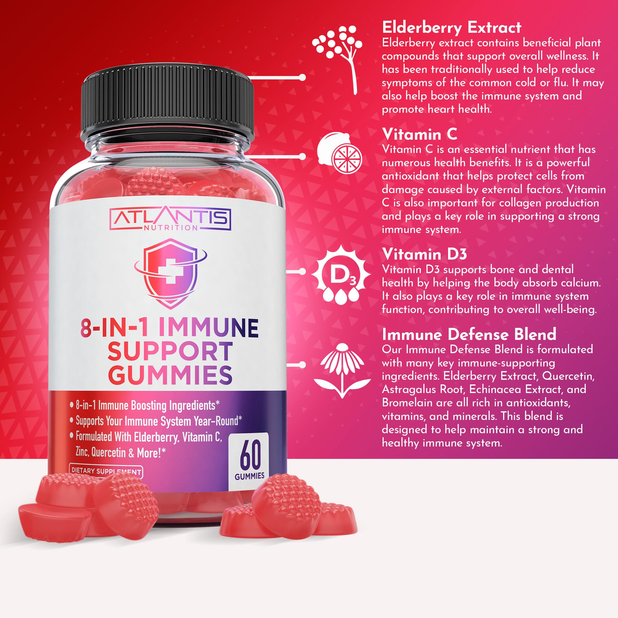 Atlantis Nutrition gomita en primer plano, muestra sabor berry y textura apetitosa