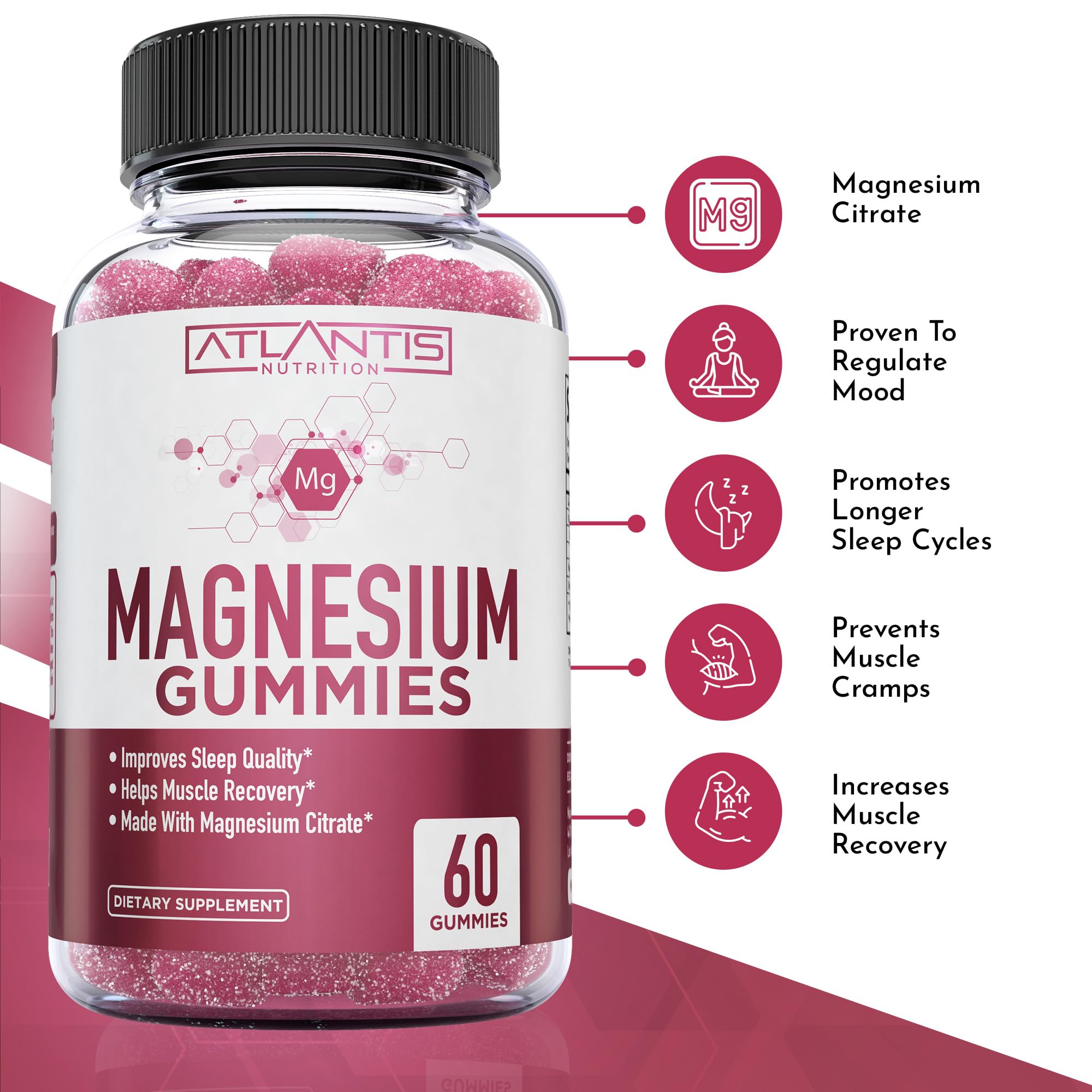 Atlantis Nutrition primer plano de una gomita y textura apetitosa
