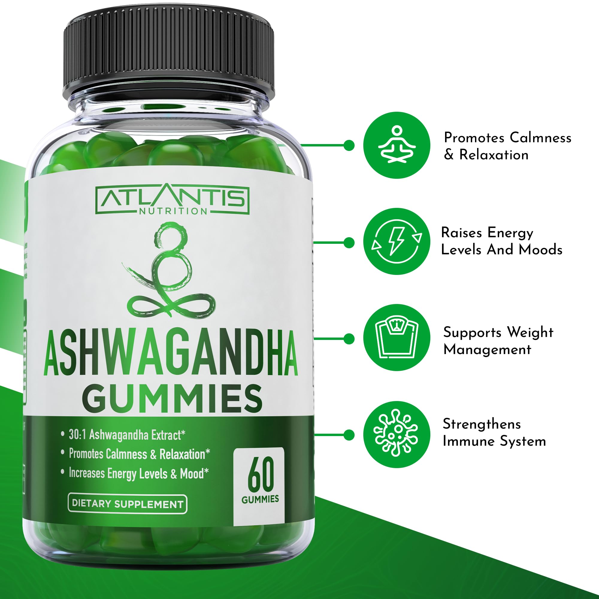 Atlantis Nutrition gomitas en primer plano, sabor cereza y apetecible