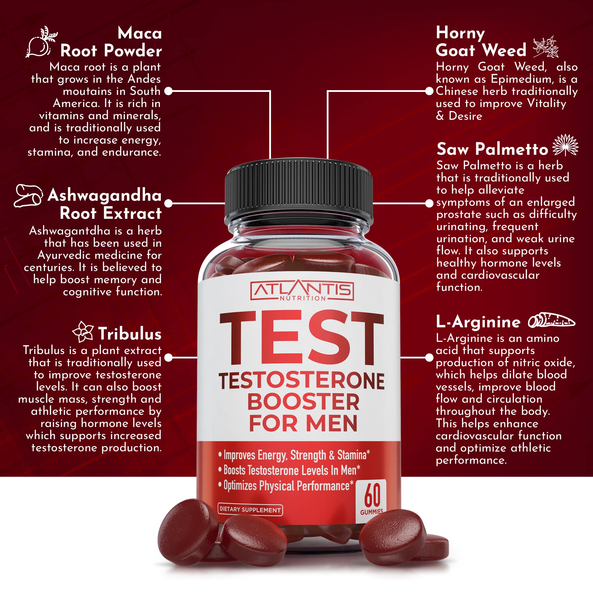 Atlantis Nutrition primer plano textura de gomita, beneficio atractivo y masticable