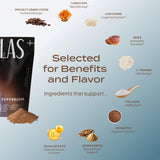 Atlas Coffee Club primer plano de la textura del polvo, mezcla homogénea y fácil disolución