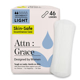 ATTN : GRACE empaque frontal mostrando 46 protectores para uso diario y discreción