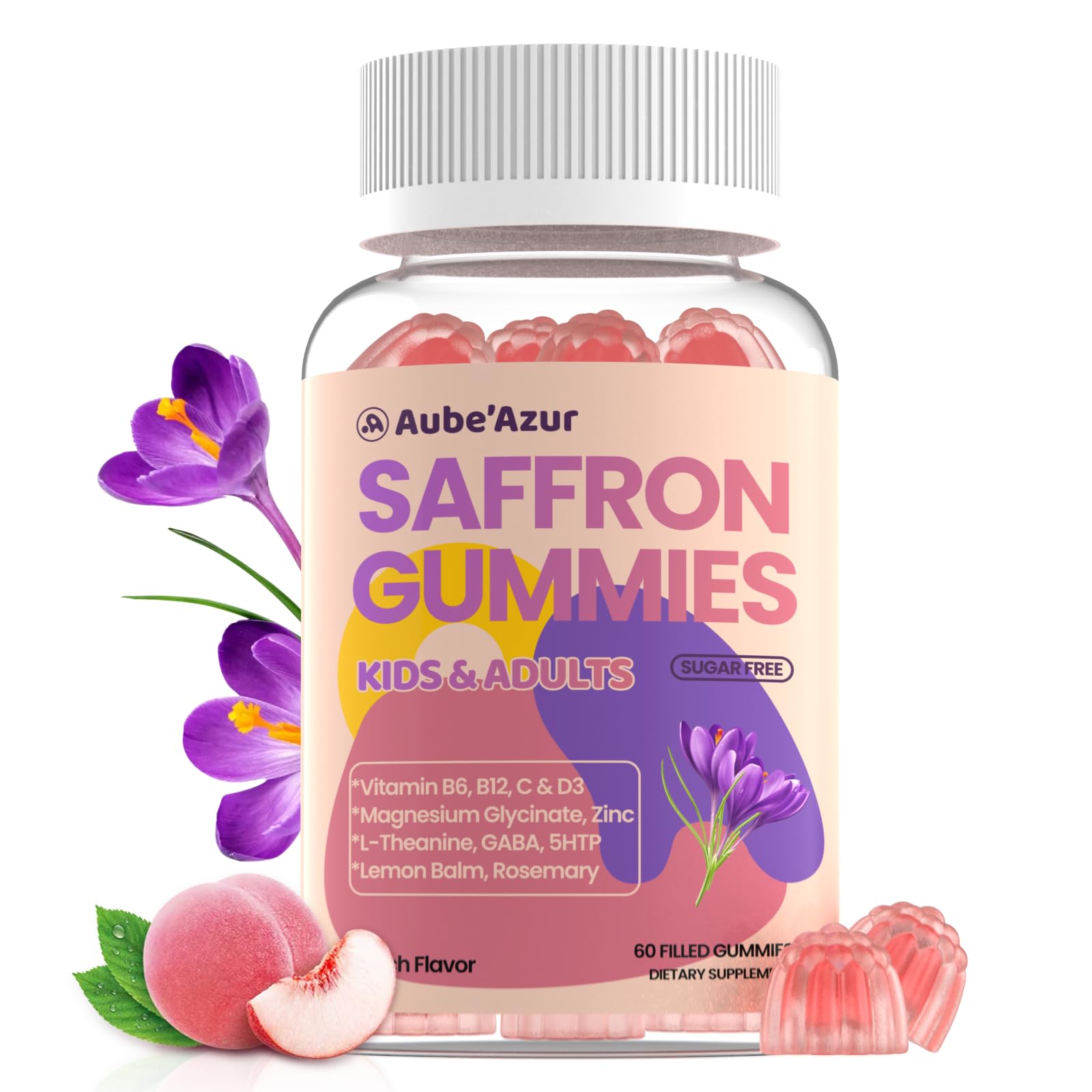 Aube'Azur frente del envase mostrando 60 gomitas y beneficios