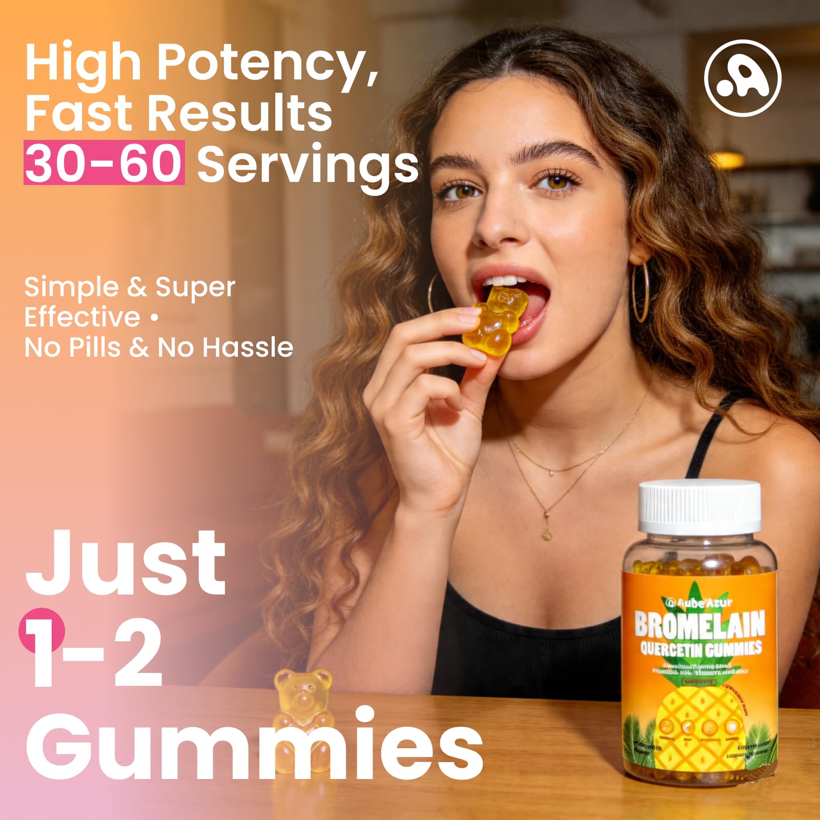 Aube'Azur persona tomando gomita tras comida para digestión ligera