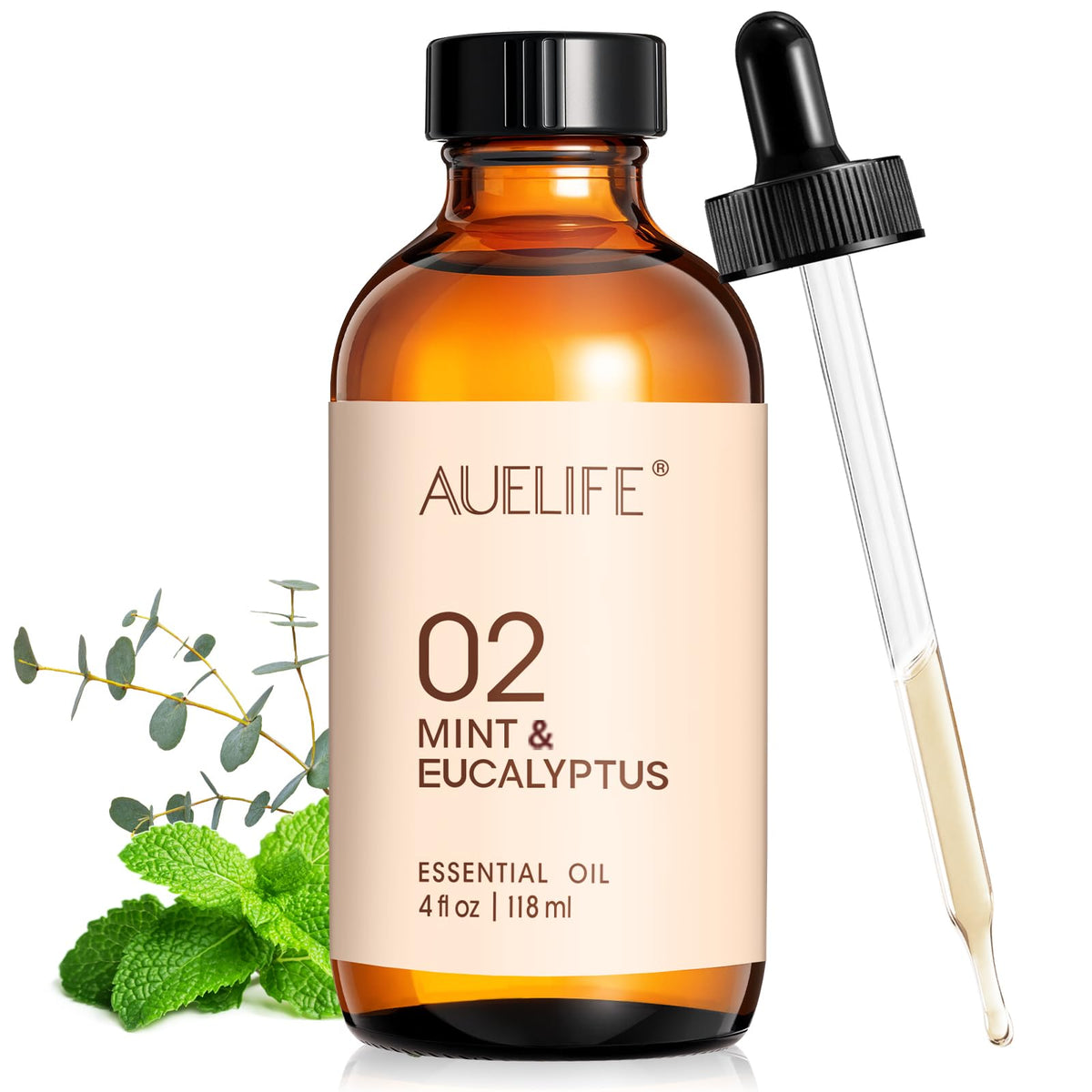 Auelife botella frontal mostrando etiqueta clara y capacidad 118 ml para uso prolongado