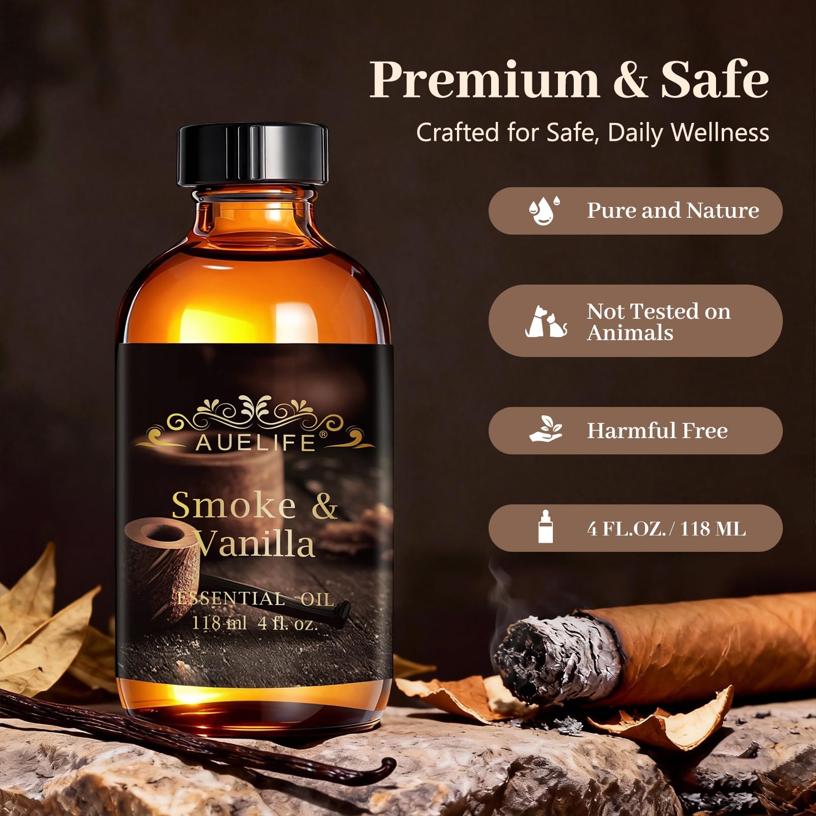 Auelife primer plano del aceite mostrando color y textura, ideal para DIY