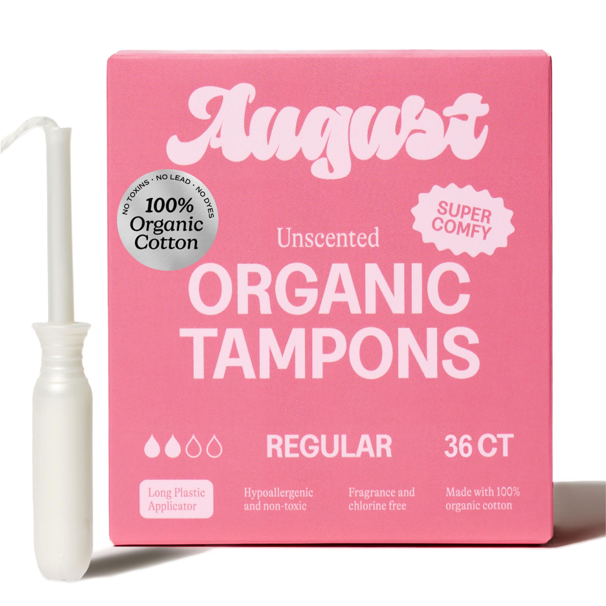 August empaque frontal de tampones orgánicos muestra protección suave