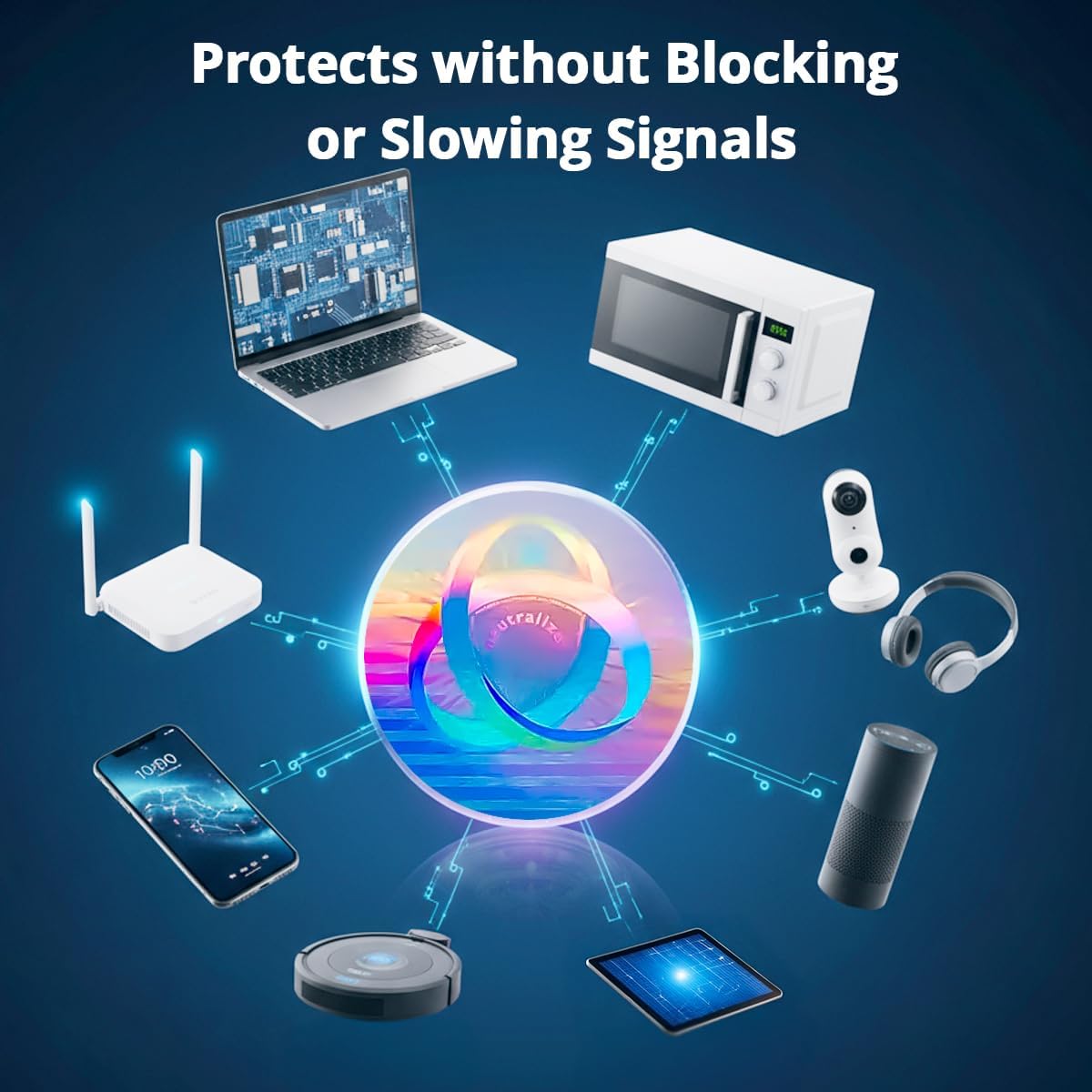 Aulterra pegatina colocada en router Wi‑Fi, beneficio: protección cerca de la fuente de señal