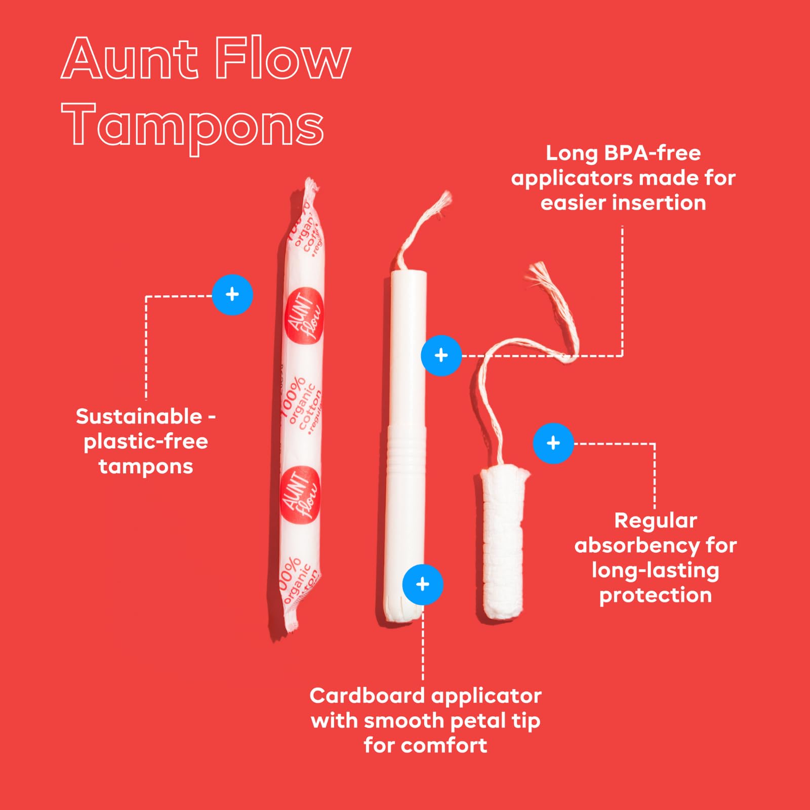 Aunt Flow aplicador de cartón en primer plano, inserción cómoda y segura