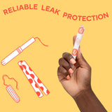 Aunt Flow empaque junto a información del programa social y donaciones