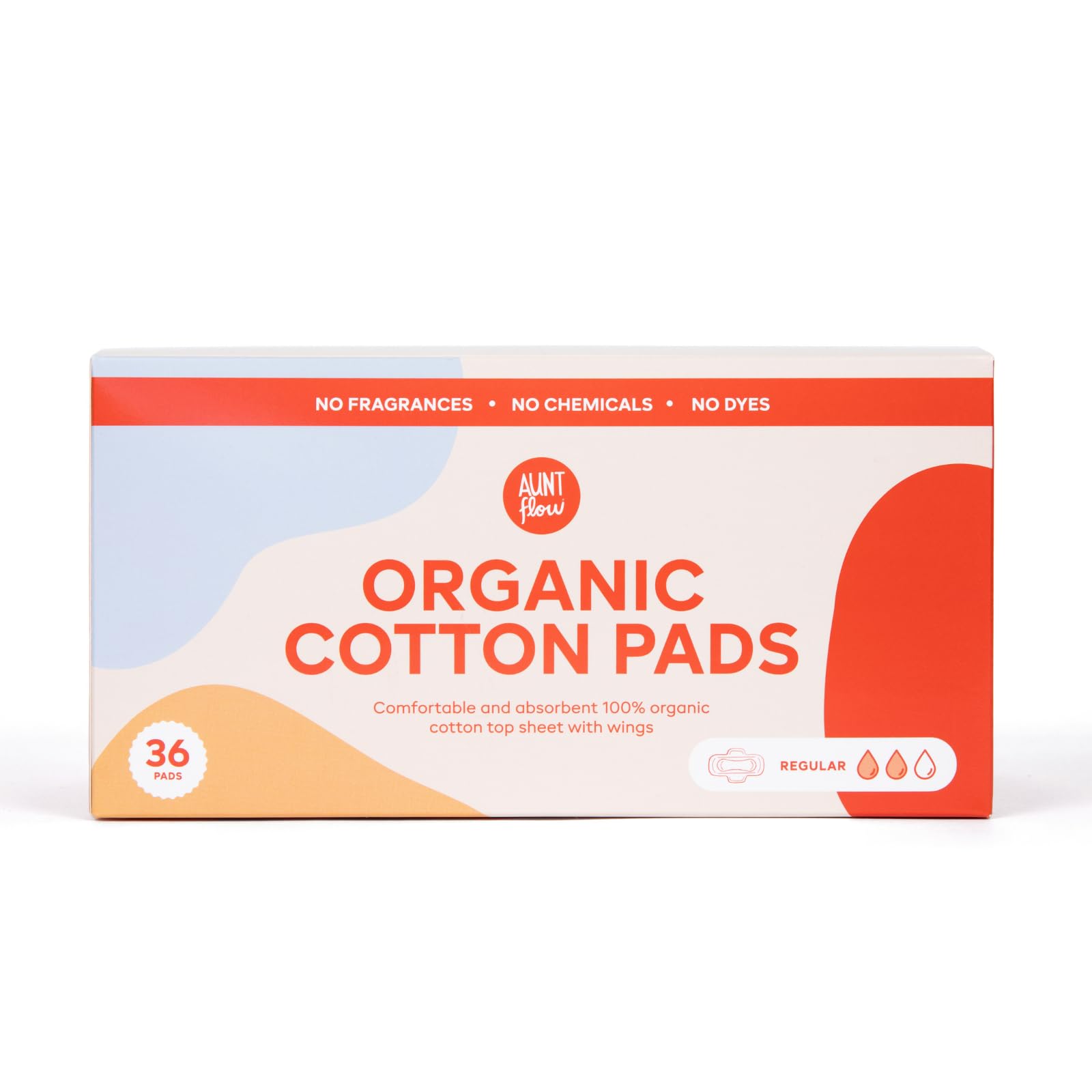 Aunt Flow empaque frontal mostrando 36 unidades y beneficios ecológicos