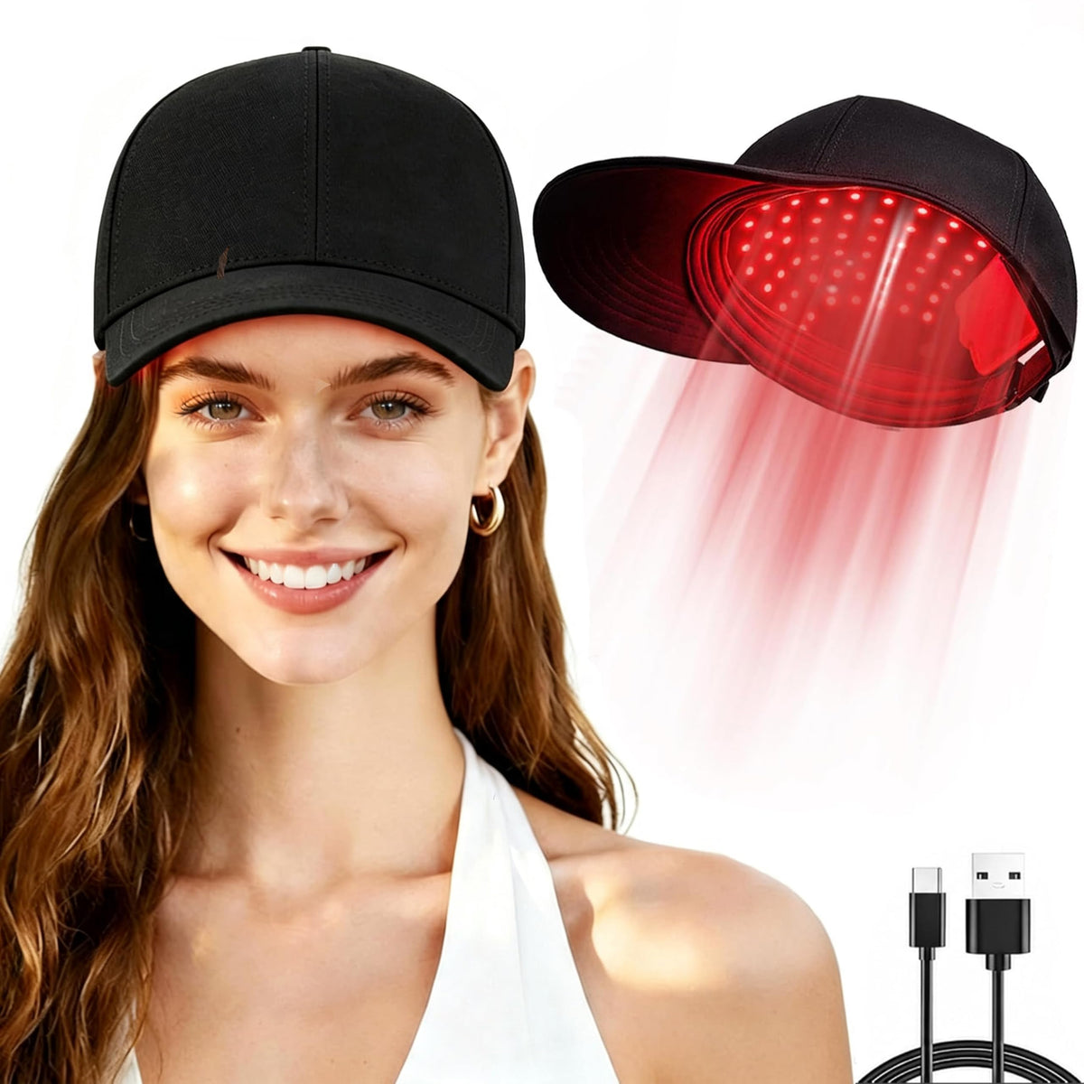 AUQLEF gorra frontal mostrando cobertura total del cuero cabelludo y portabilidad