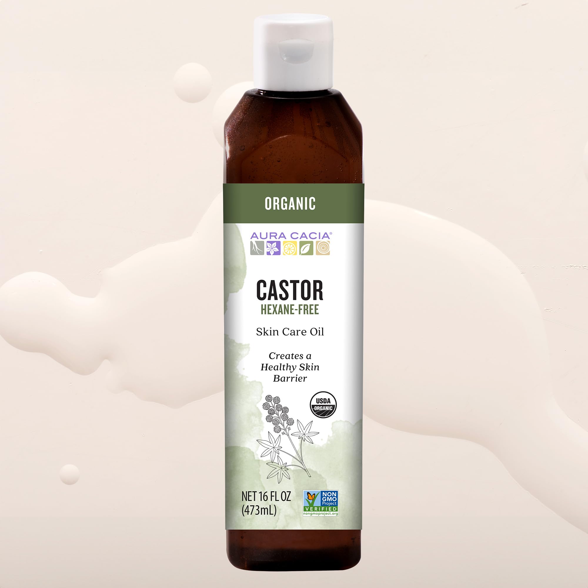 Aura Cacia envase en escena estilo spa transmitiendo calma