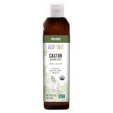 Aura Cacia botella frontal mostrando aceite de ricino y volumen