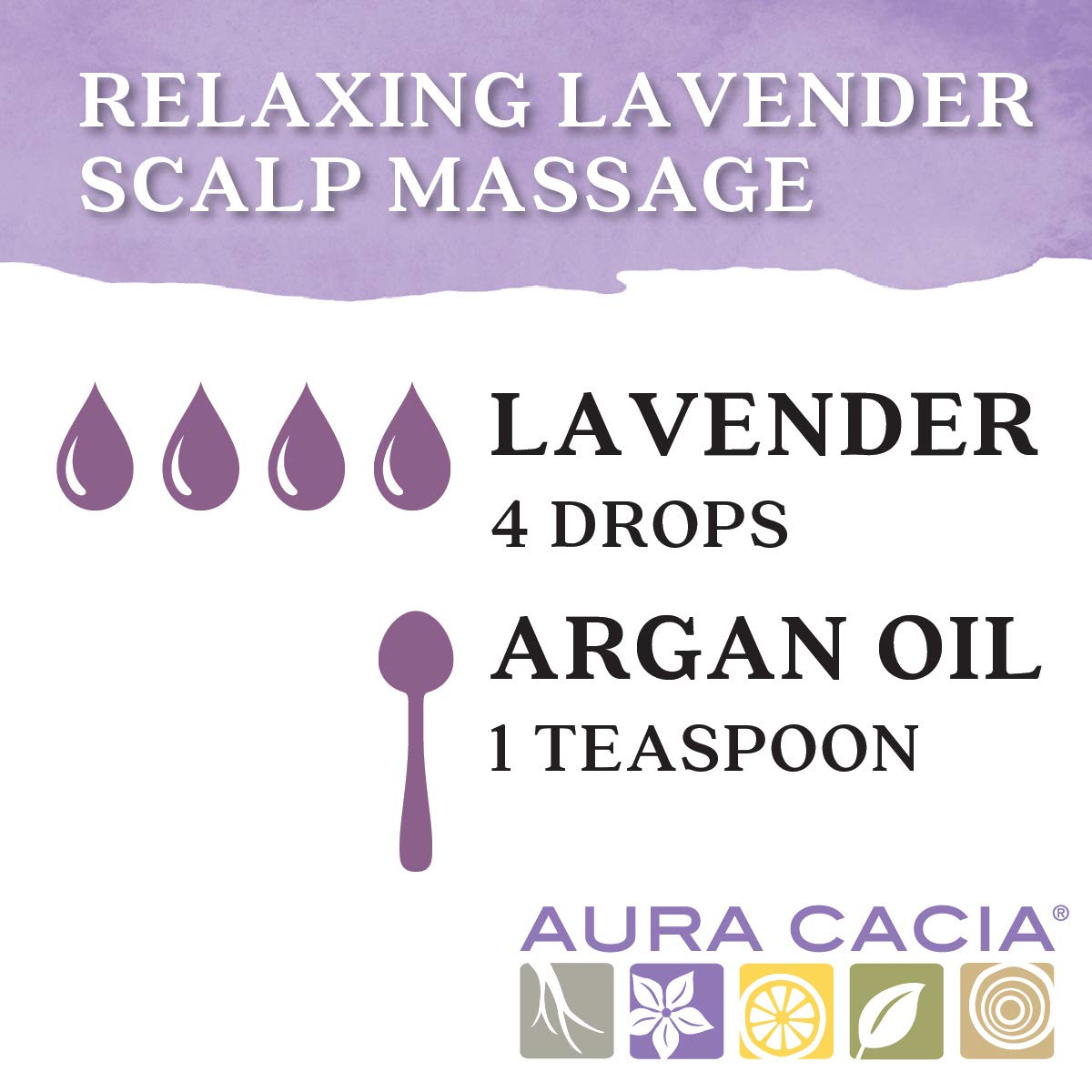 Aura Cacia sobre fondo de campo de lavanda subrayando origen