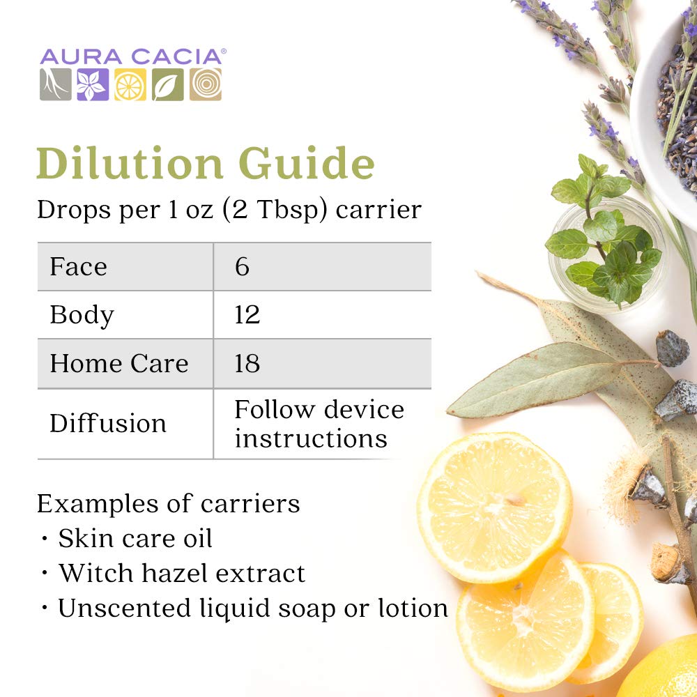 Aura Cacia frasco junto a regla para comparar tamaño y capacidad de 59 ml
