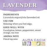 Aura Cacia etiqueta y número de lote que indica control de calidad