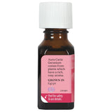 Aura Cacia etiqueta con detalles del producto y certificación GC/MS visible