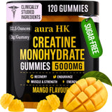 aura HK envase frontal mostrando gomitas mango y beneficio práctico