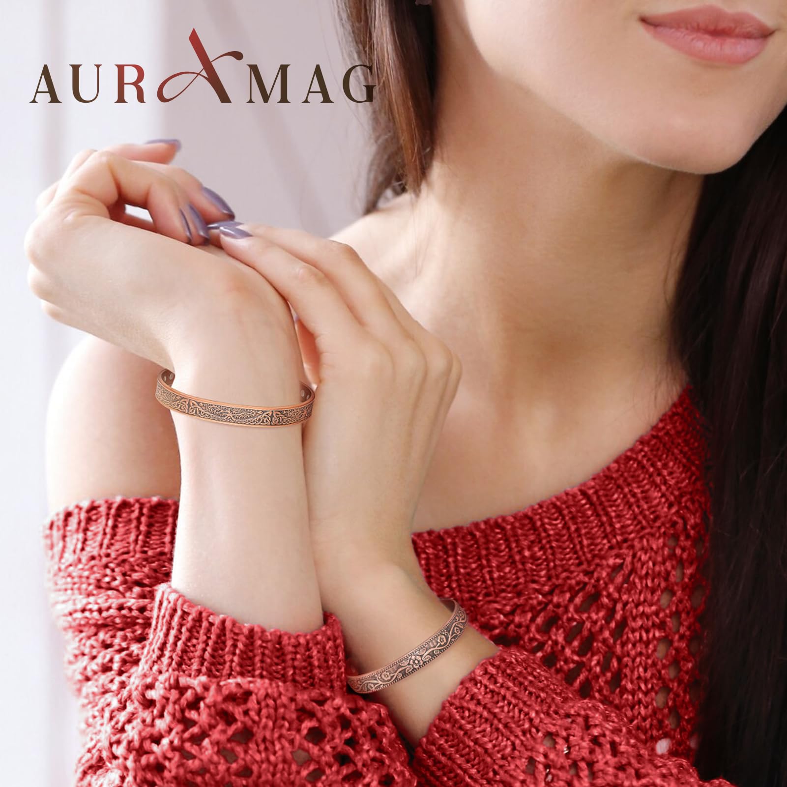 Auramag detalle de imanes 3500 Gauss visibles en interior del brazalete, potencia concentrada