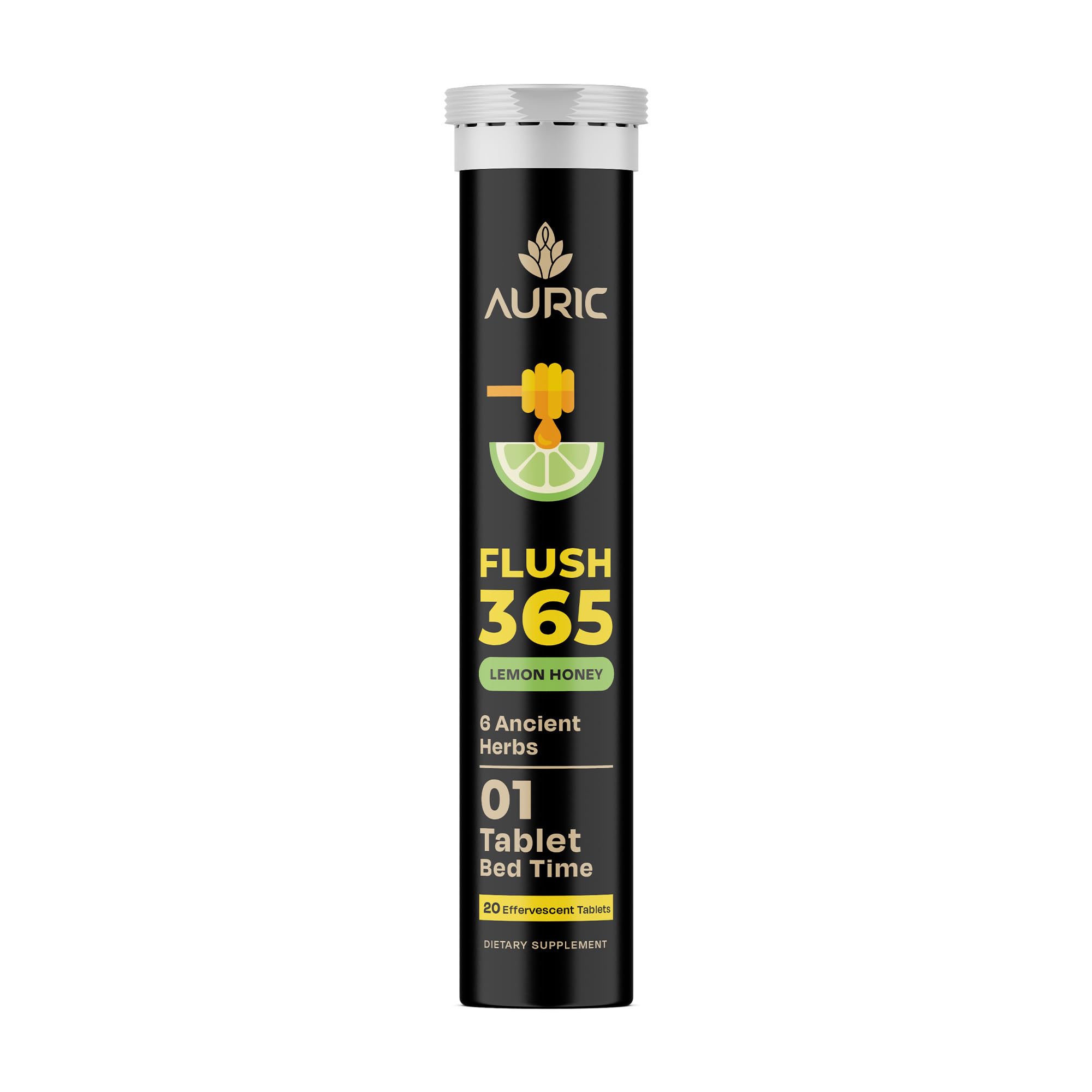 Auric empaque frontal claro mostrando 20 tabletas y sello de calidad