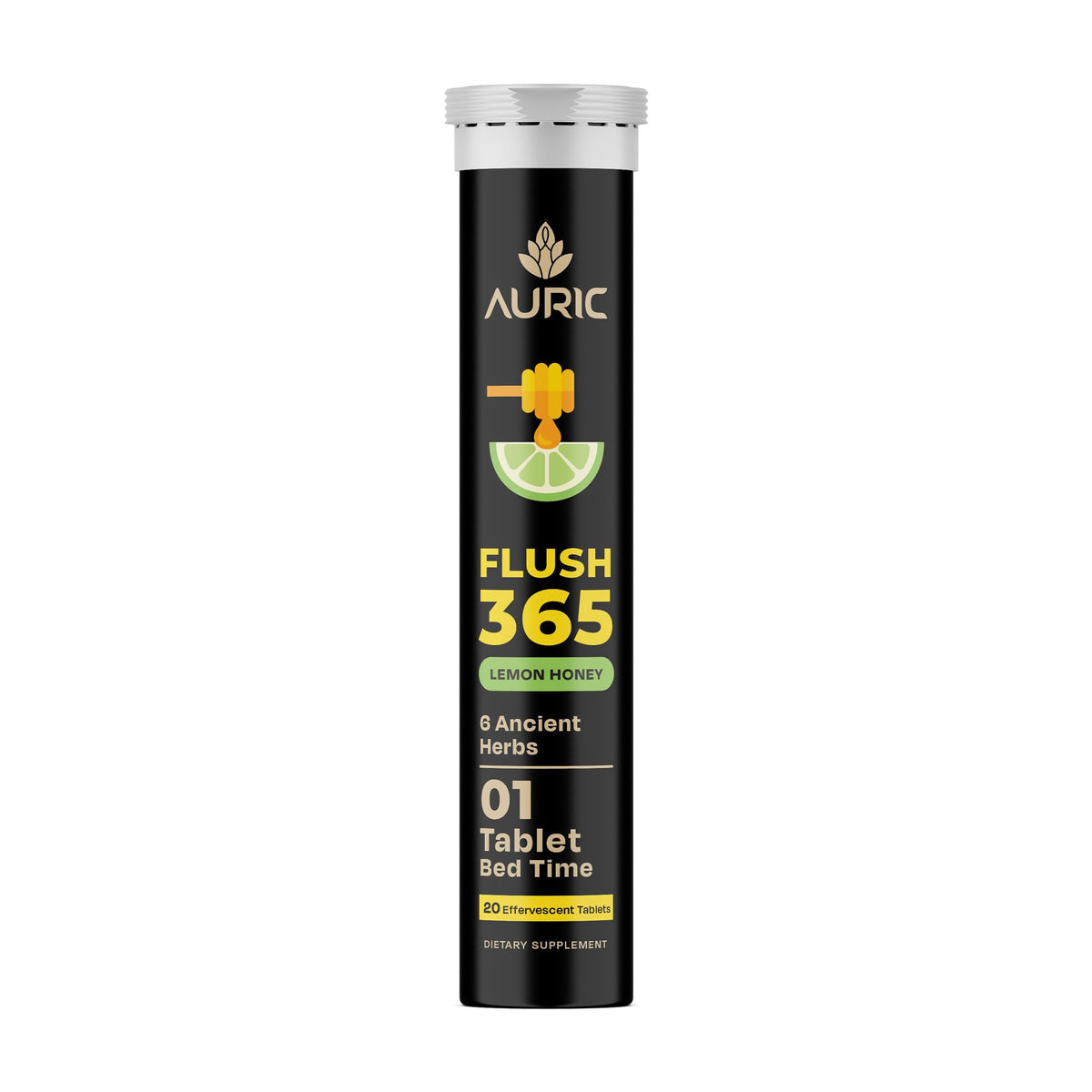 Auric empaque frontal claro mostrando 20 tabletas y sello de calidad