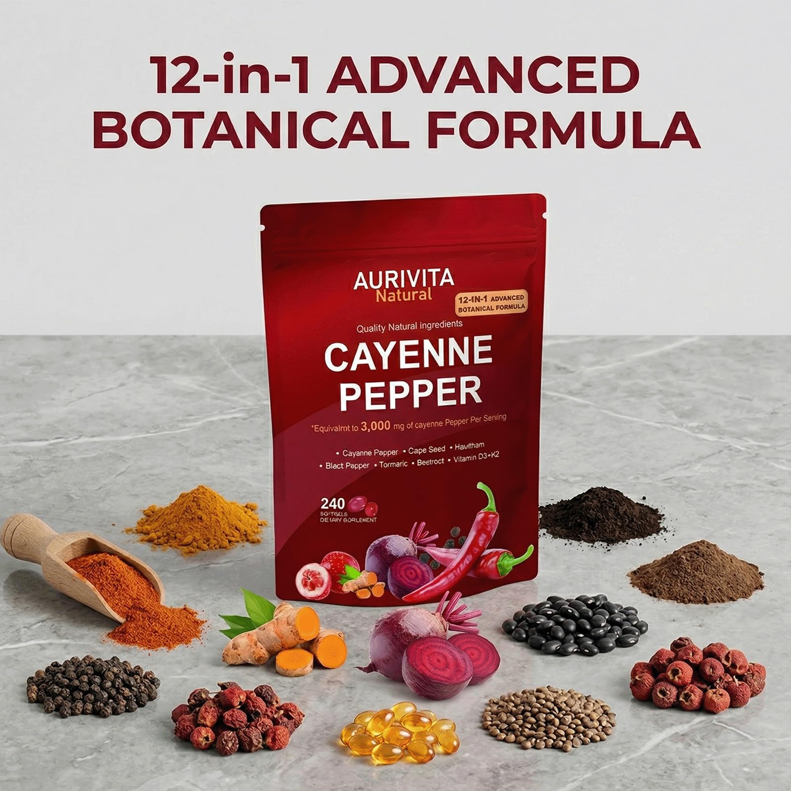 Aurivita Natural frasco en encimera de cocina para uso diario cómodo