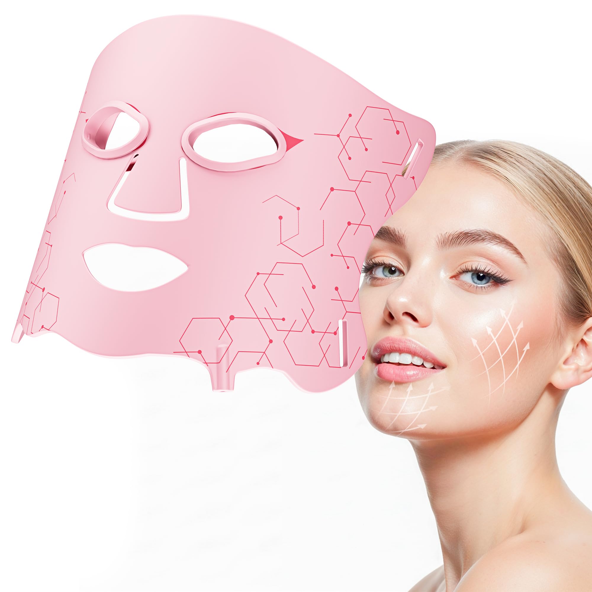 Aurphany máscara frontal rosa mostrando diseño ergonómico y ajuste cómodo