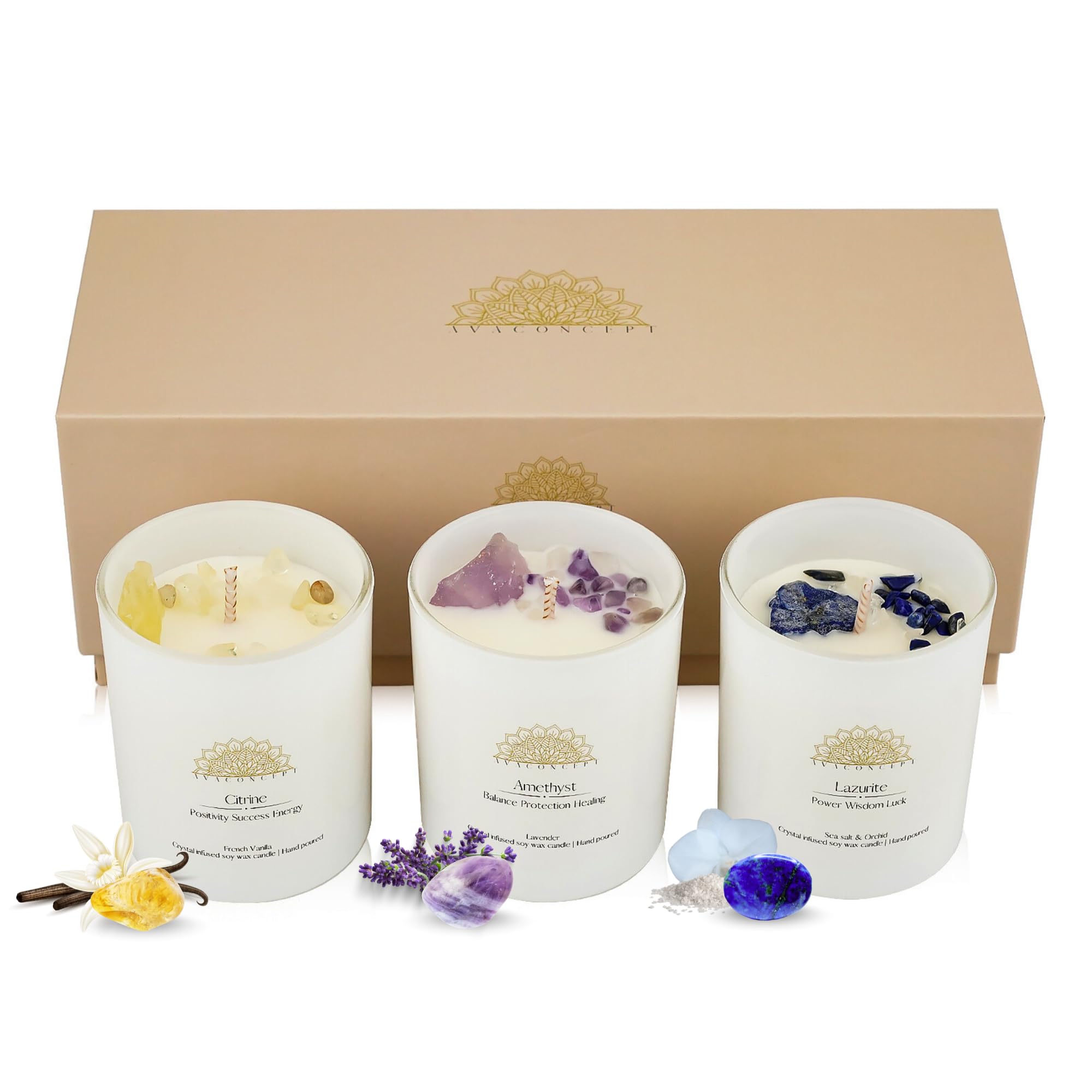 AvaConcept caja premium con las tres velas, ideal para regalo elegante