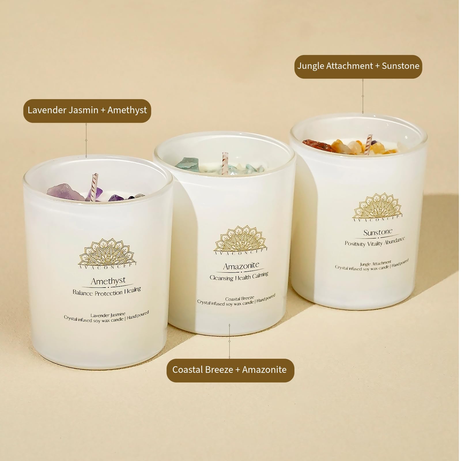 AvaConcept vela Sunstone encendida creando ambiente energizante