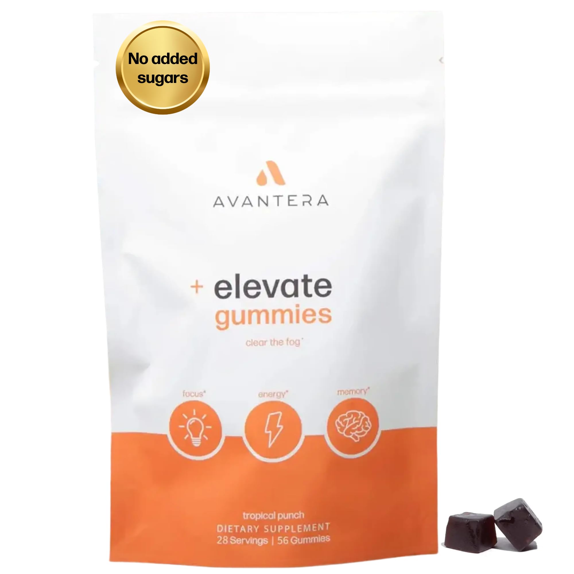 Avantera Elevate gominolas frontal mostrando envase fácil de llevar y enfoque práctico