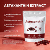 Etiqueta nutricional de Awjsde Astaxanthin mostrando dosis y ausencia de GMO, gluten y soja