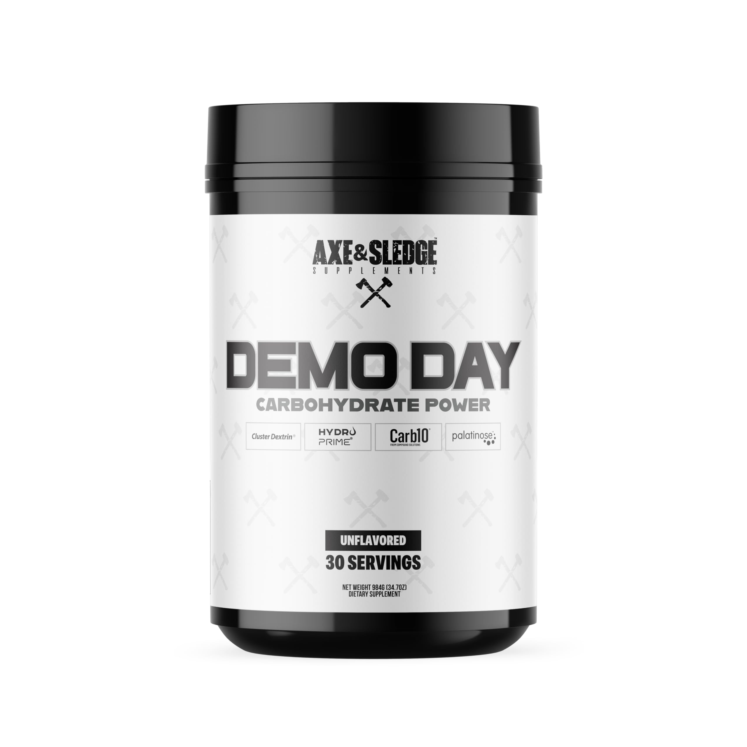 Axe & Sledge envase frontal de Demo Day mostrando información y conveniencia
