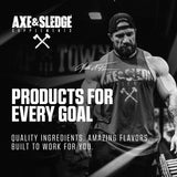 Axe & Sledge bote junto a una pesa para comparar tamaño práctico