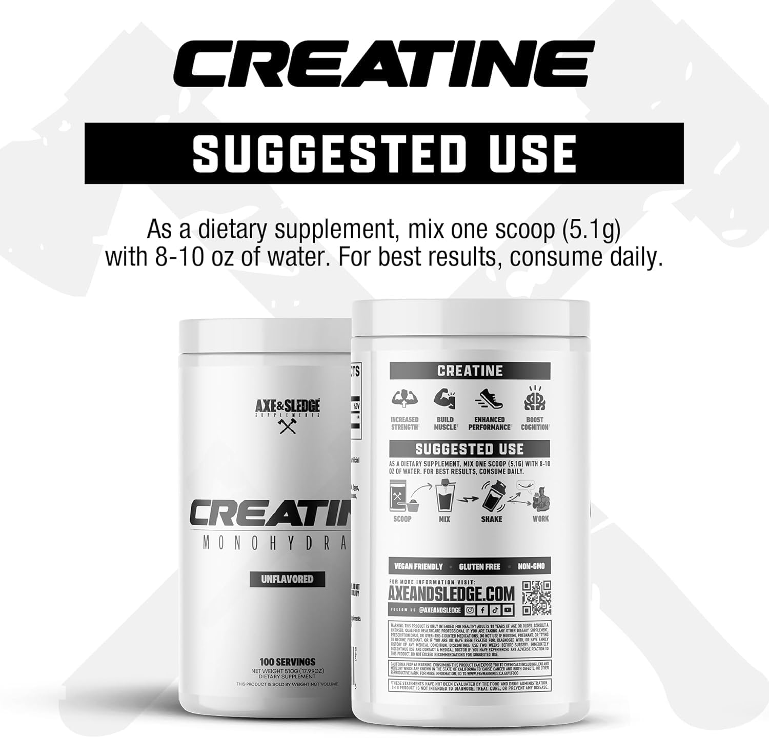 Axe & Sledge creatina mezclada en shaker para consumo inmediato pre o post entreno