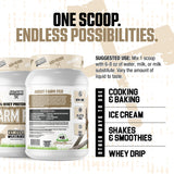 Axe & Sledge etiqueta nutricional destacando 25 g proteína por servicio