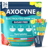 AXOCYNE empaque frontal mostrando 34 sobres para hidratación rápida