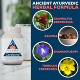 Ayush Herbs Carditone manos sosteniendo envase que sugiere confianza y uso diario
